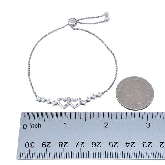 Vintage PAJ Sterling Silver 925 White Topaz Heart Slider Bracelet 4"-9" - Picture 6 of 6